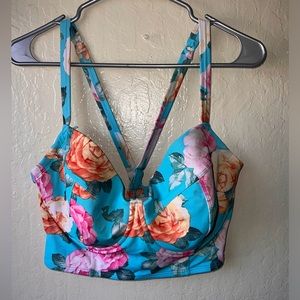 Torrid 1F Floral Blue Swim Top